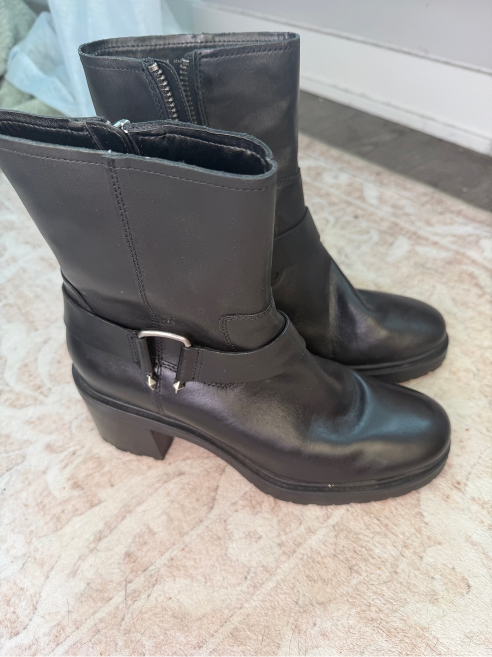 Dolce Vita Black Leather Mid-Calf Boot with Buckle Strap